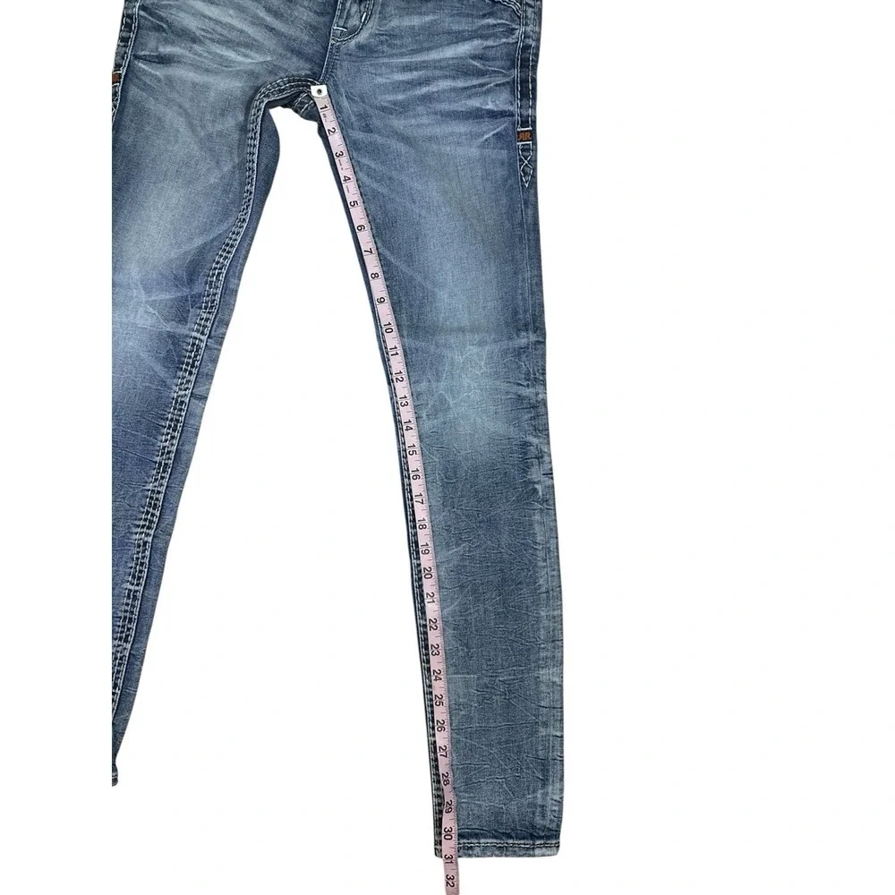 ROCK REVIVAL ASHA JEANS‎ SKINNY WOMENS 25 EMBELLISHED POCKETS 31 INSEAM